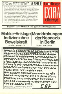 Bekennerschreiben der Europäischen Befreiungsfront abgedruckt im Berliner Extra-Dienst