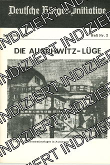 Titel Auschwitz-Lüge mit Wasserzeichen "Indiziert"
