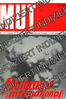Titelblatt der Zeitschrift Mut mit Wasserzeichen "Indiziert"