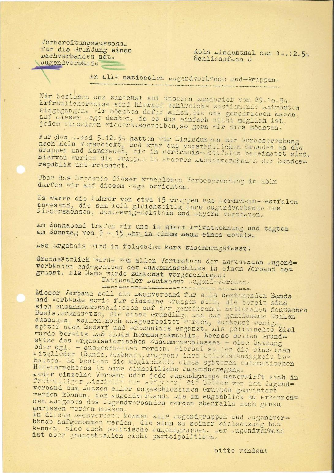 Schreiben Vorbereitungsausschuss (Bl. 1)