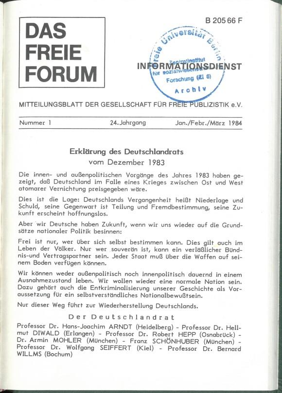 Erklärung des Deutschlandrates 1983