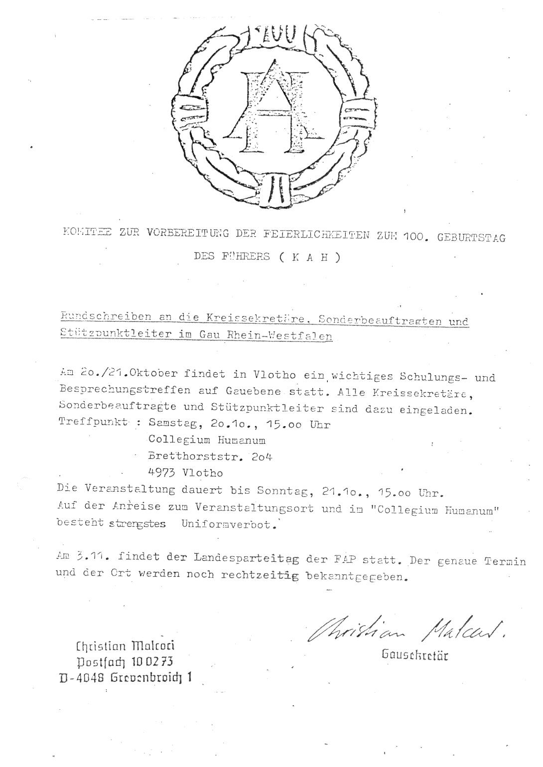 Rundschreiben Malcoci, KAH