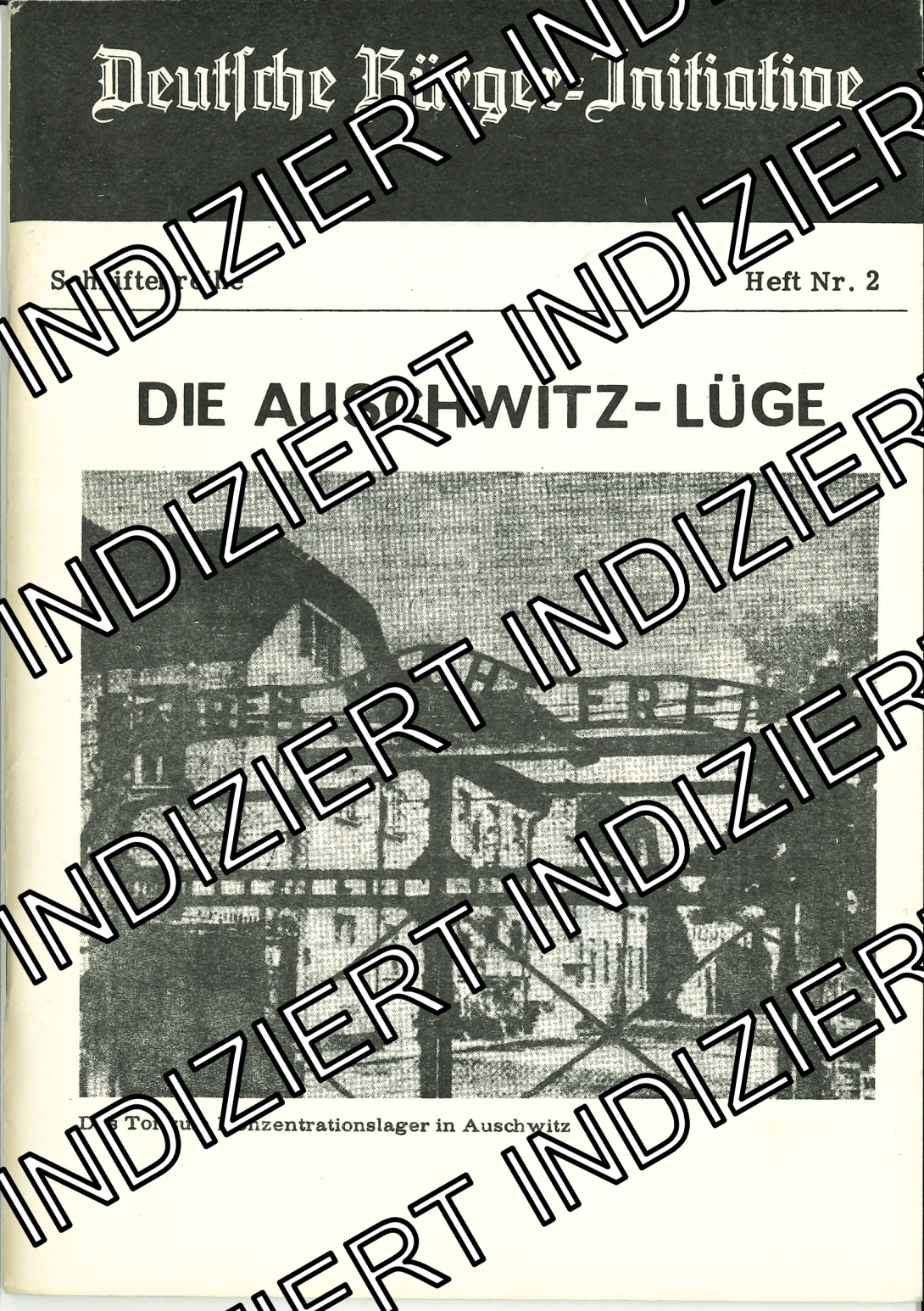 Titel Auschwitz-Lüge mit Wasserzeichen "Indiziert"